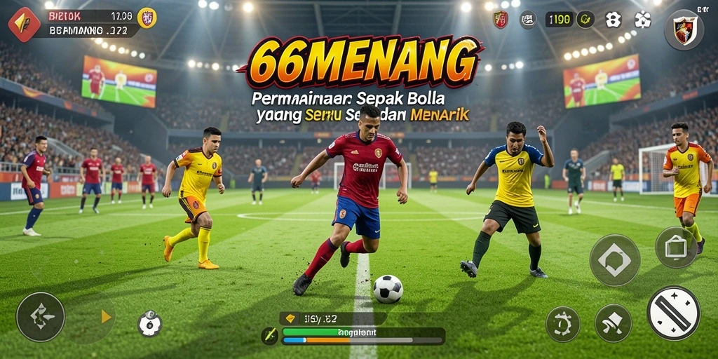 Tampilan gameplay seru di 66MENANG dengan aksi sepak bola nyata.