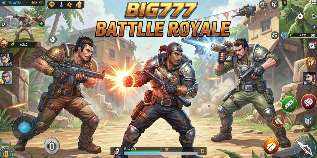Tangkapan layar gameplay BIG777 menampilkan aksi seru dalam pertarungan Battle Royale.
