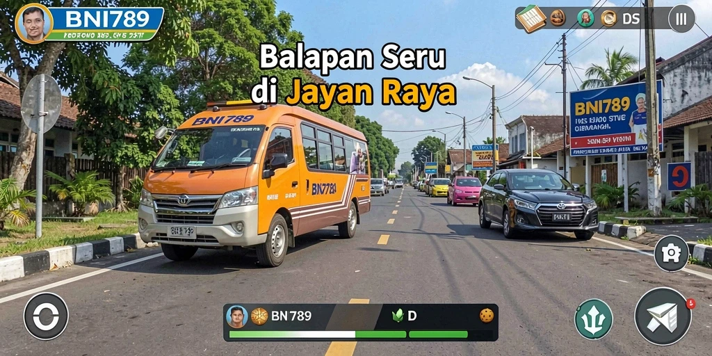 Gameplay Racing BNI789 yang mendebarkan dan seru.