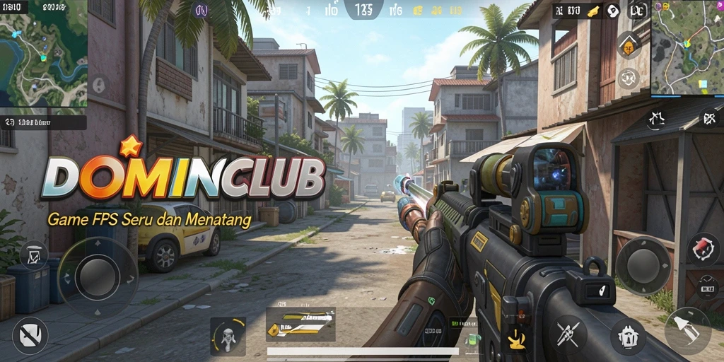 Screenshot utama DOMINOCLUB menampilkan aksi seru gameplay FPS.