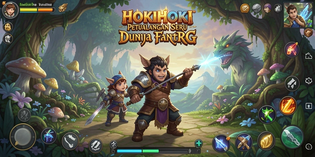 Screenshot gameplay HOKIHOKI menampilkan aksi petualangan RPG yang mendebarkan.