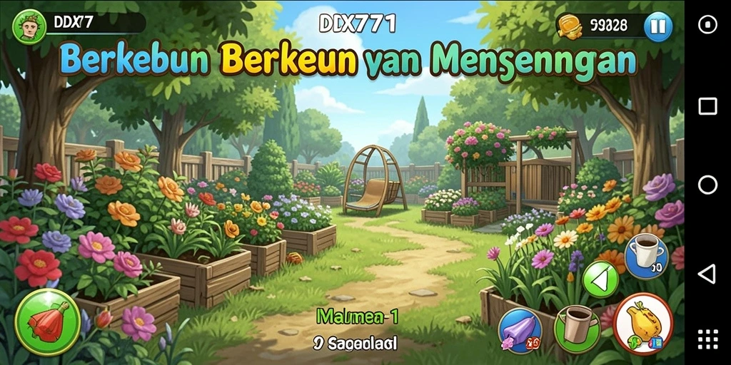 Tampilan gameplay IDX777 dengan aktivitas berkebun yang menarik dan interaktif.