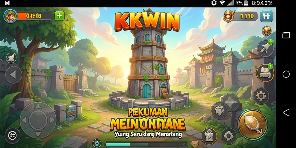 Screenshot gameplay KKWIN menampilkan aksi menara bertahan yang mendebarkan.