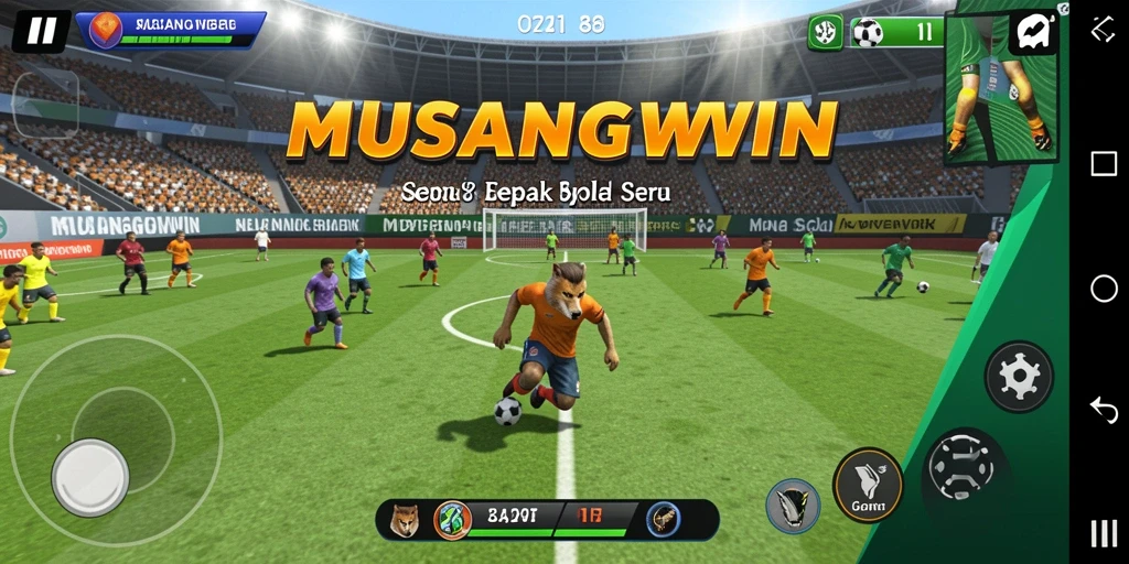 Tampilan gameplay seru dari MUSANGWIN dengan aksi sepak bola yang mendebarkan.