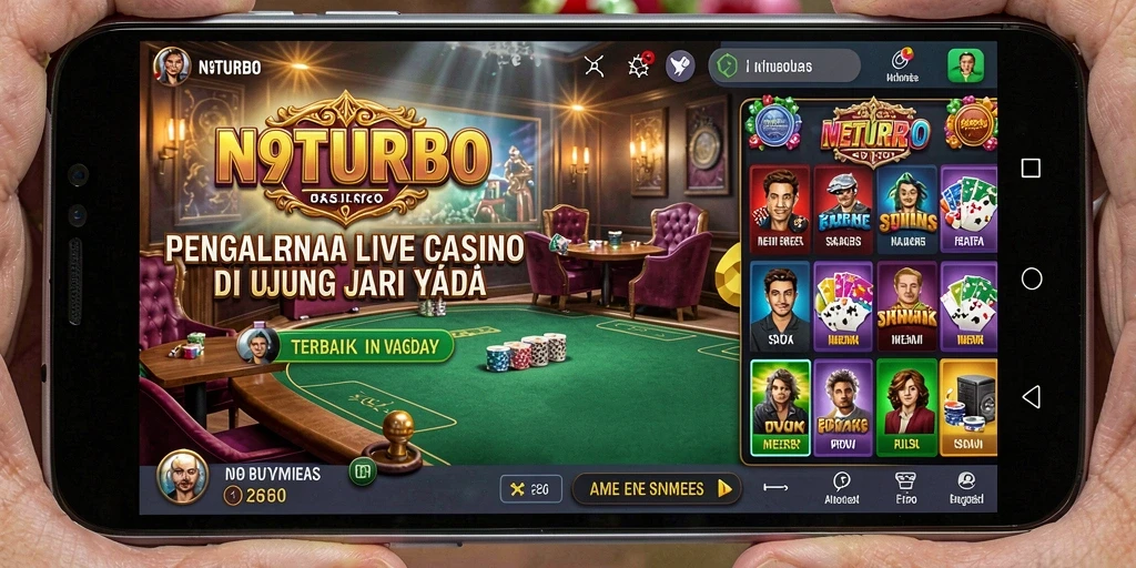 Tampilan gameplay N9TURBO dengan dealer nyata dan permainan menarik.