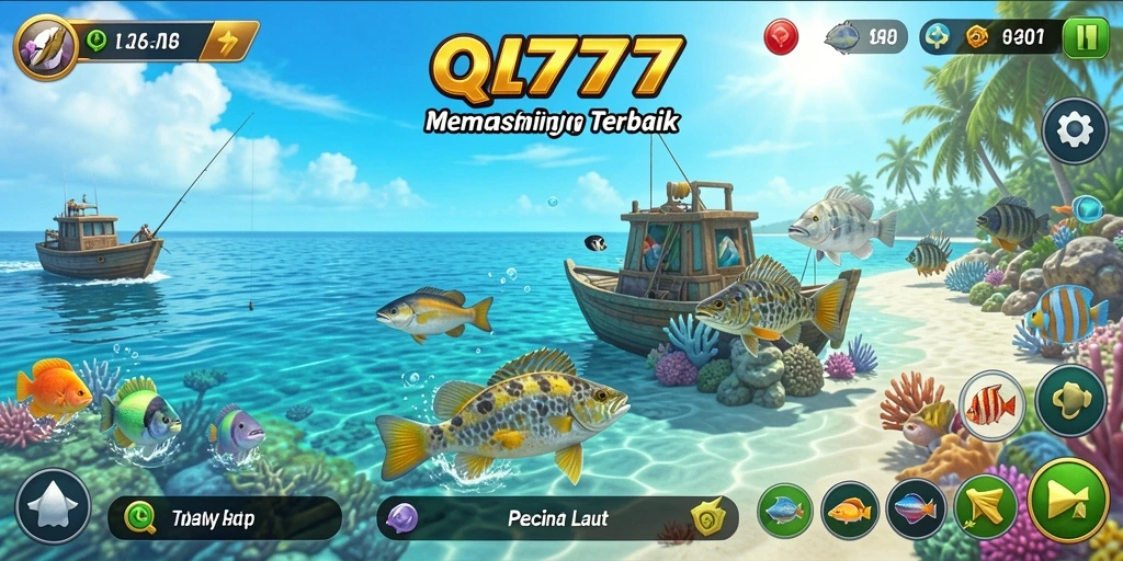 Tampilan gameplay QT777 yang seru dengan momen menangkap ikan.