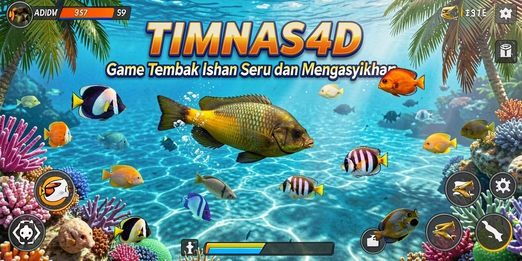 Tampilan screenshot utama TIMNAS4D menampilkan aksi seru tembak ikan.
