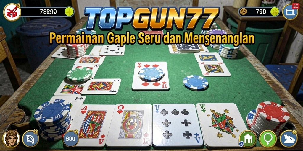 Tampilan gameplay Gaple yang seru dan interaktif di TOPGUN77.